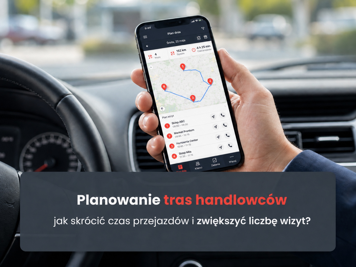 przedstawiciel handlowy planuje trasę do punktów sprzedaży z pomocą aplikacji SFA